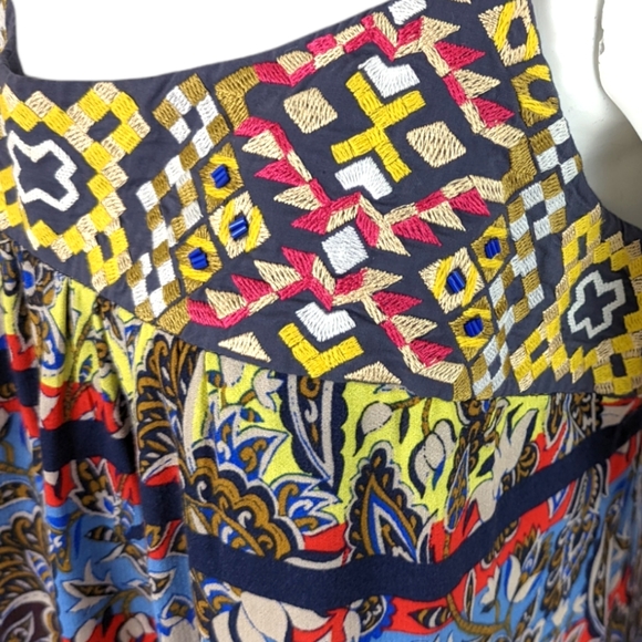 Anthropologie One September Cosima Embroidered Bodice Midi Dress M Boho Print - Picture 5 of 13